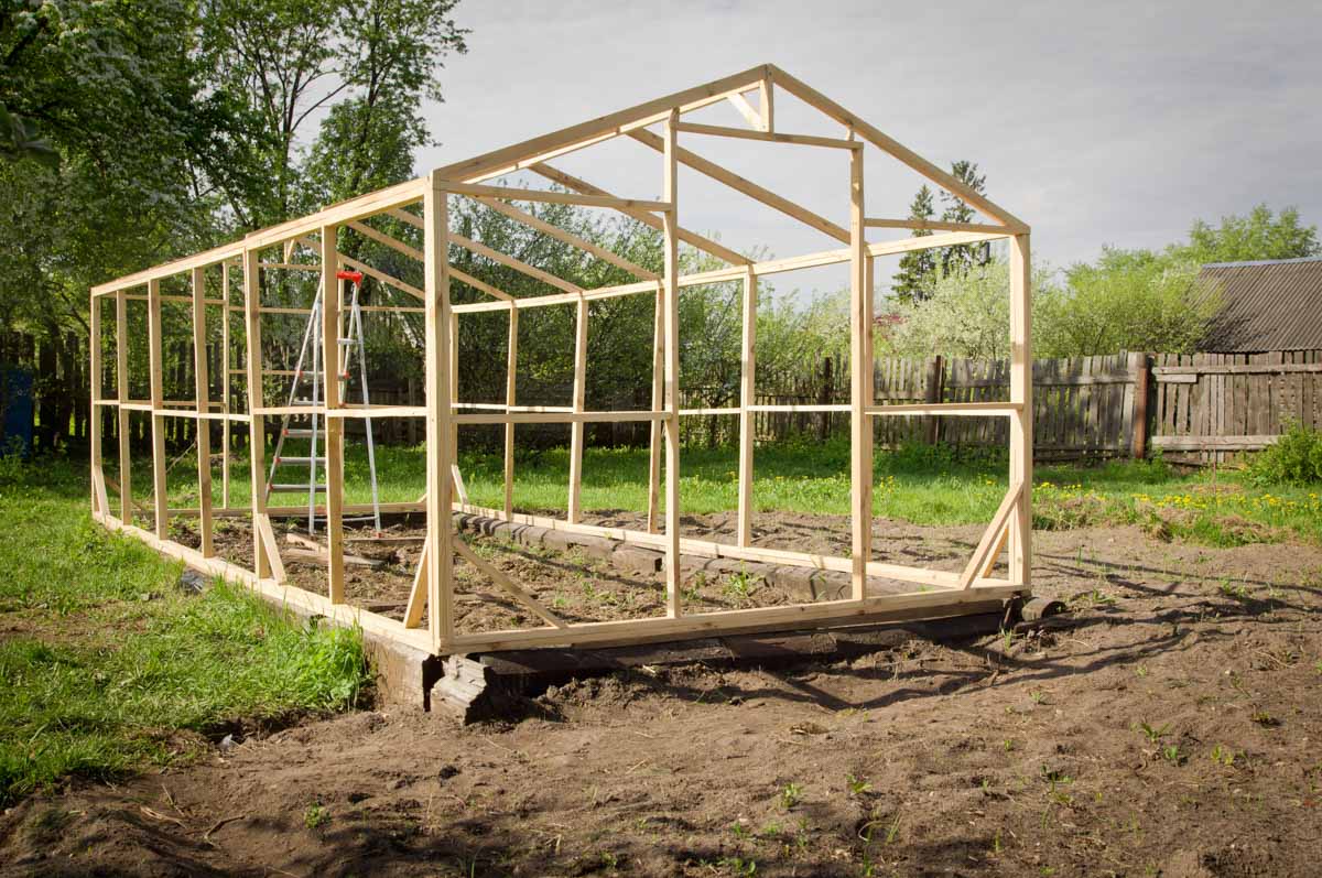 Wooden Greenhouse Frame on Wooden Base